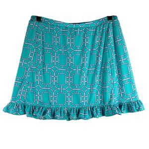 G Lifestyle Ruffle Hem Golf Skort Medium Active Turquoise Geometric Stretch